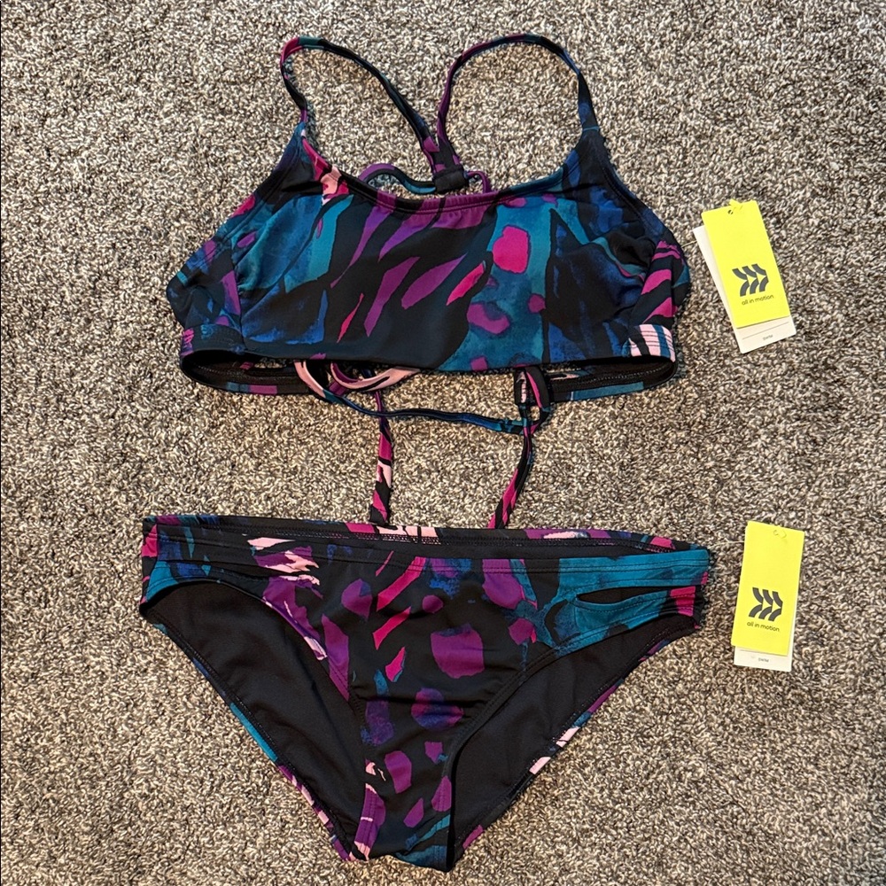 All in Motion Abstract Bikini Set - Black, Purple, Pink